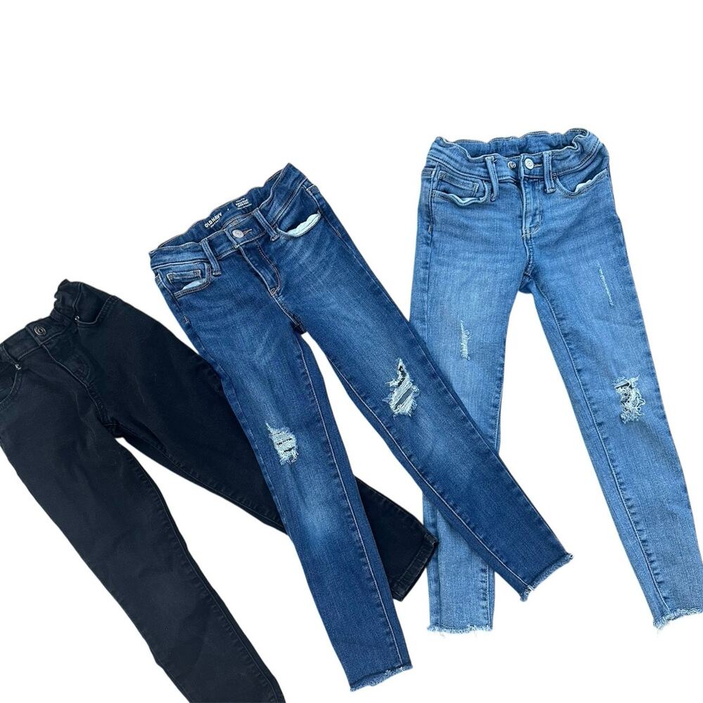 Lot/3 kids girls 7 jeans skinny denim black long pants school summer play set